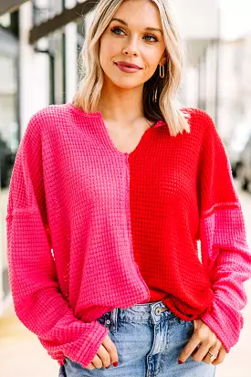 Always A Help Red Colorblock Sweater