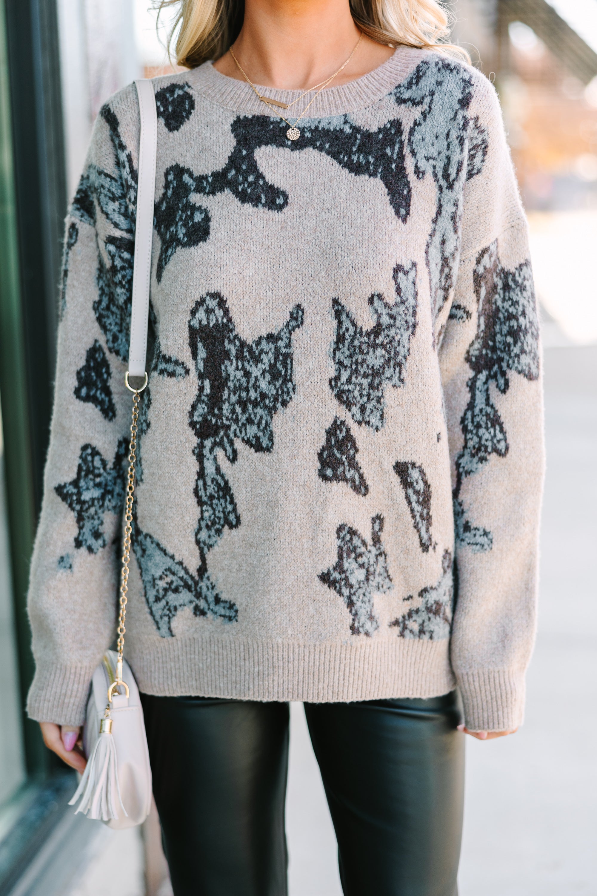 Always Have Love Oatmeal Brown Abstract Sweater