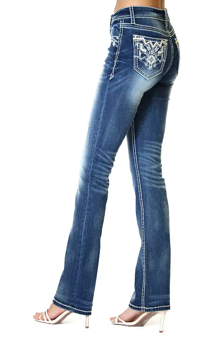 Aztec Embellished Mid Rise Bootcut Jeans