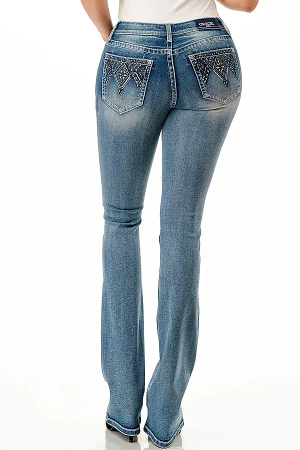 Aztec Embellished Mid Rise Bootcut Jeans