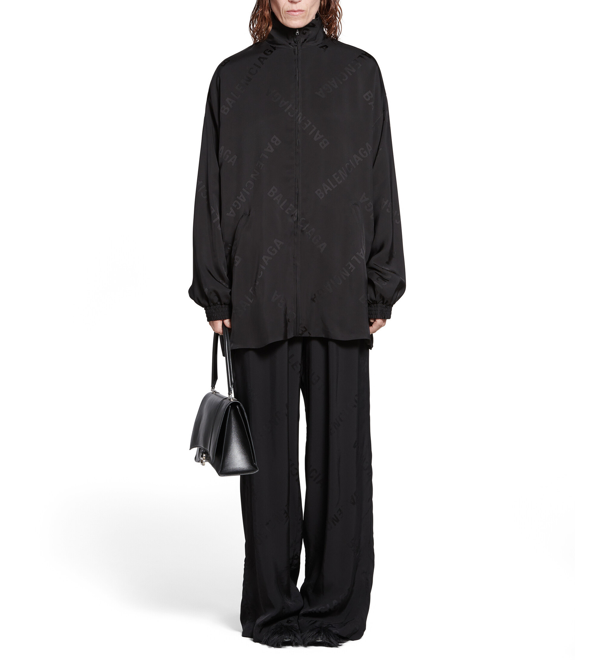 BALENCIAGA  |Women's Bal Diagonal Allover Fluid Tracksuit Jacket in Black