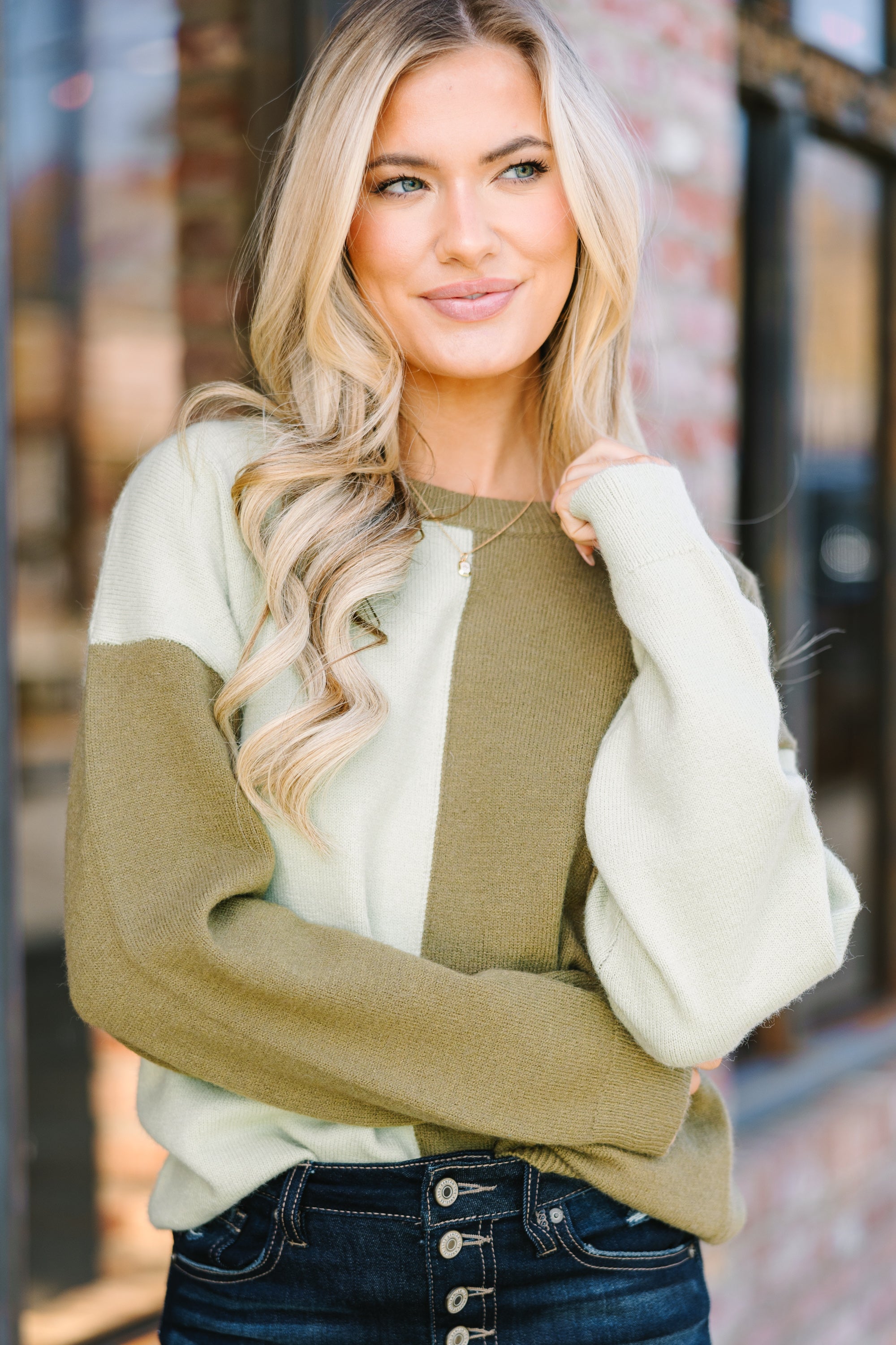 Best Believe It Sage & Olive Colorblock Sweater