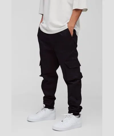 boohoo Mens Skinny Fit Elasticated Waist Cuffed Cargo Pants