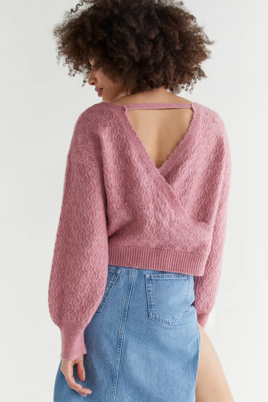 Brooke Pointelle Wrap Pullover Sweater