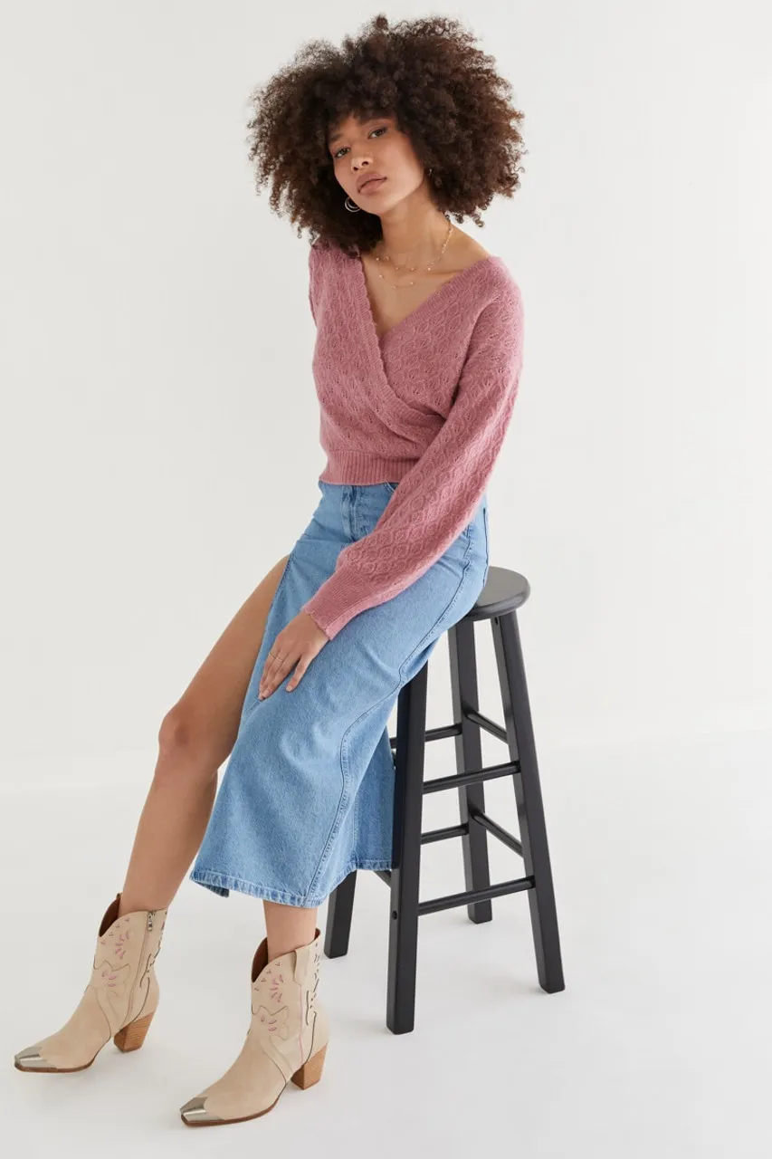 Brooke Pointelle Wrap Pullover Sweater