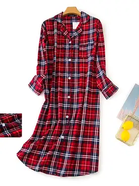 Comfortable Heart Grid/Plaid Nightgown Dress for Women