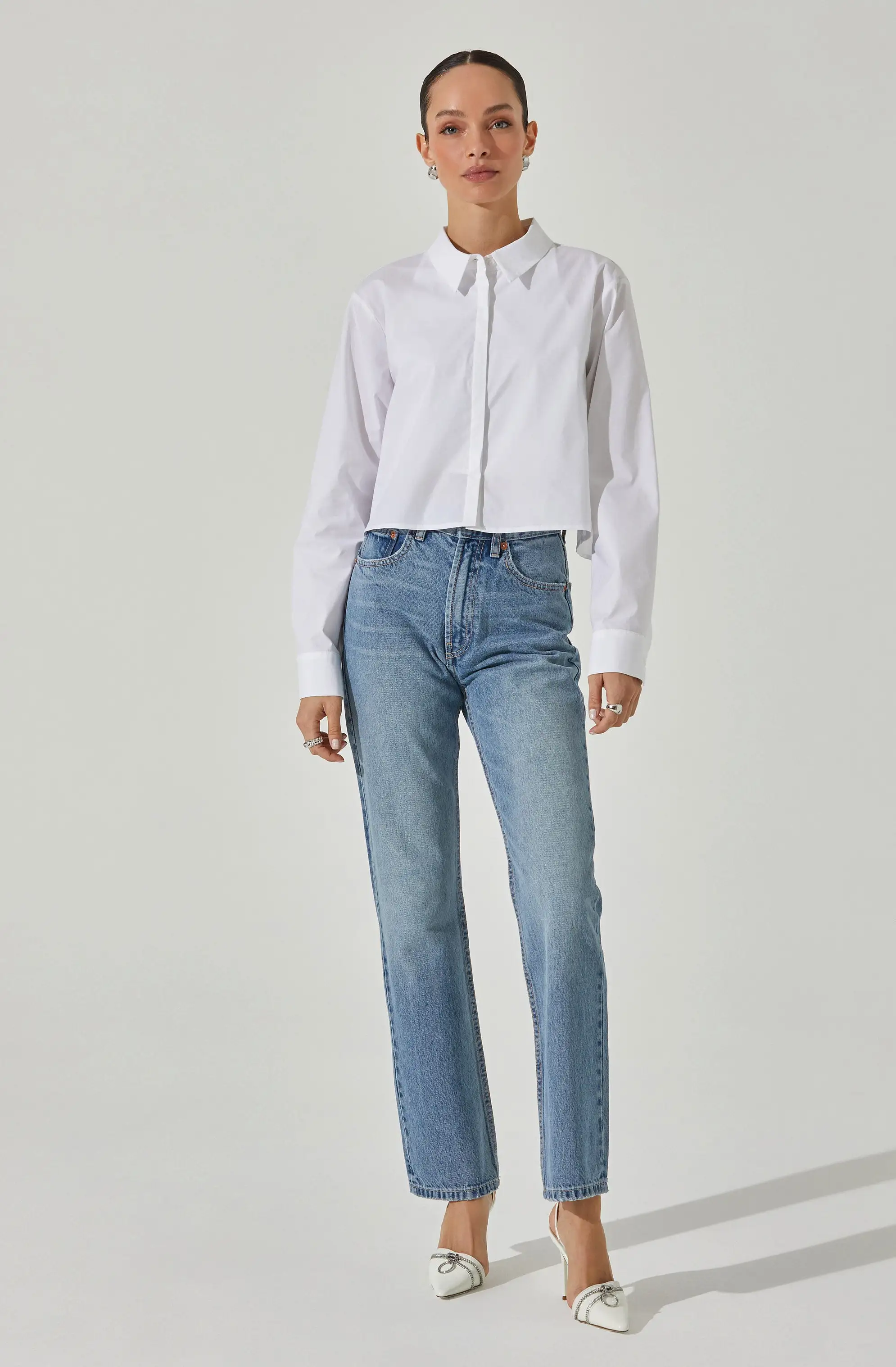 Cropped Tie Back Collared Shirt