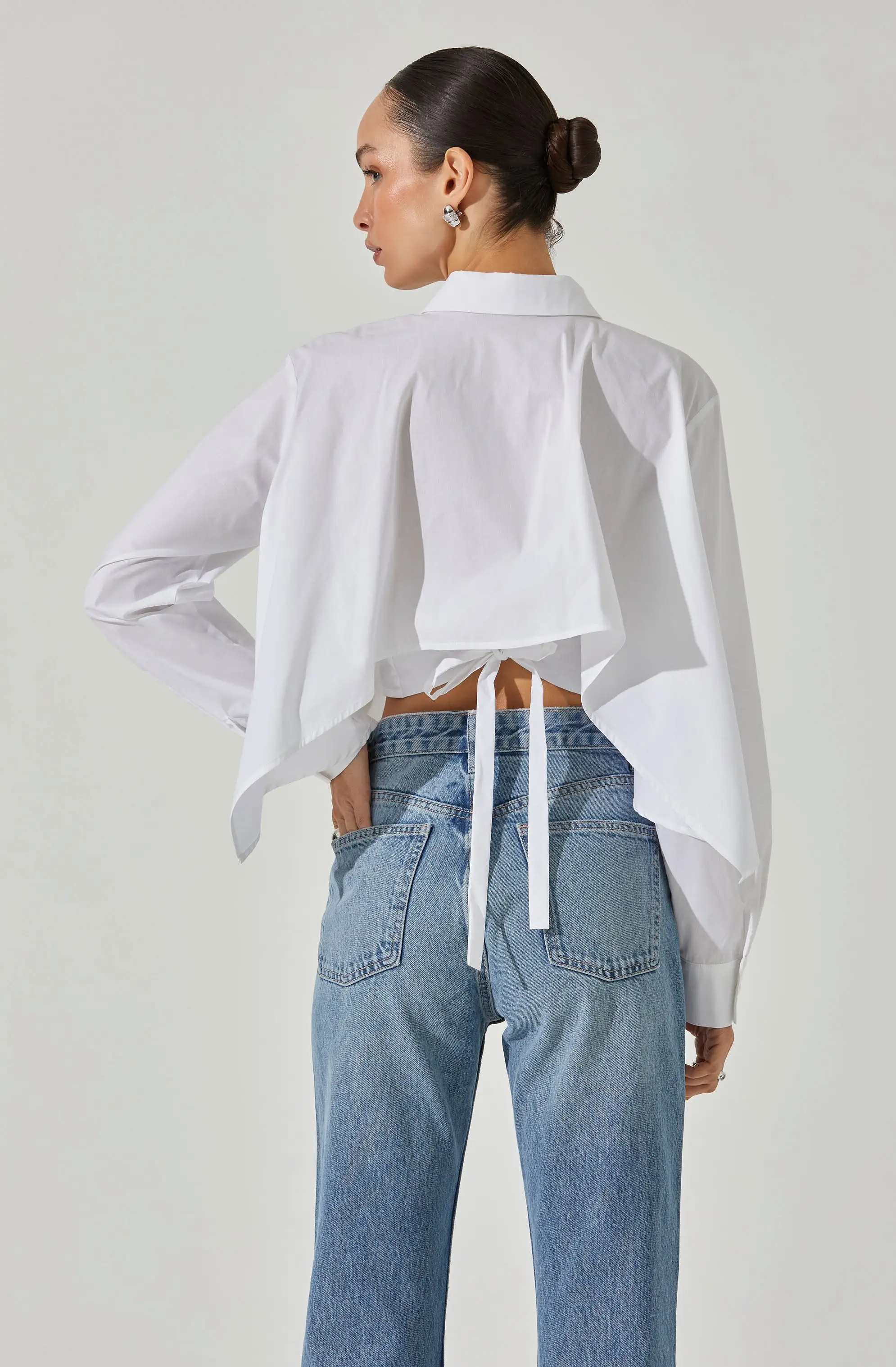 Cropped Tie Back Collared Shirt