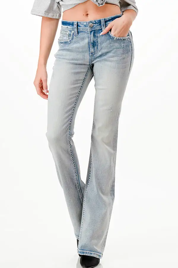 Cross w/ Cow Hide Trim Mid Rise Bootcut Jeans