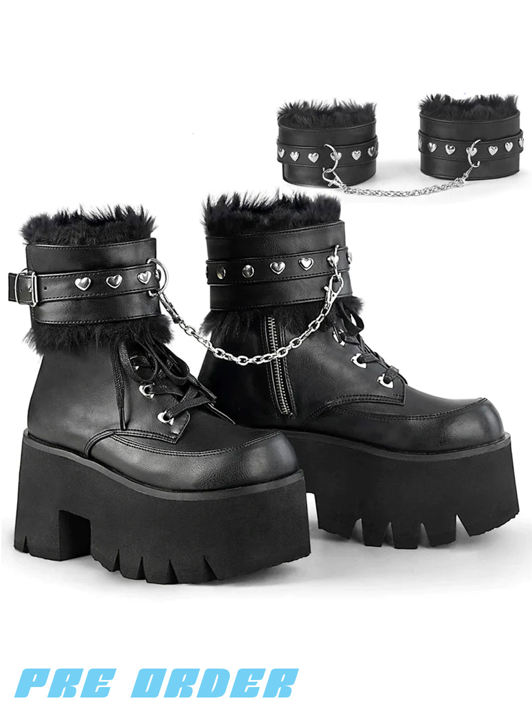 DEMONIA ASHES-57 BOOTS - BLACK VEGAN LEATHER  PRE ORDER 