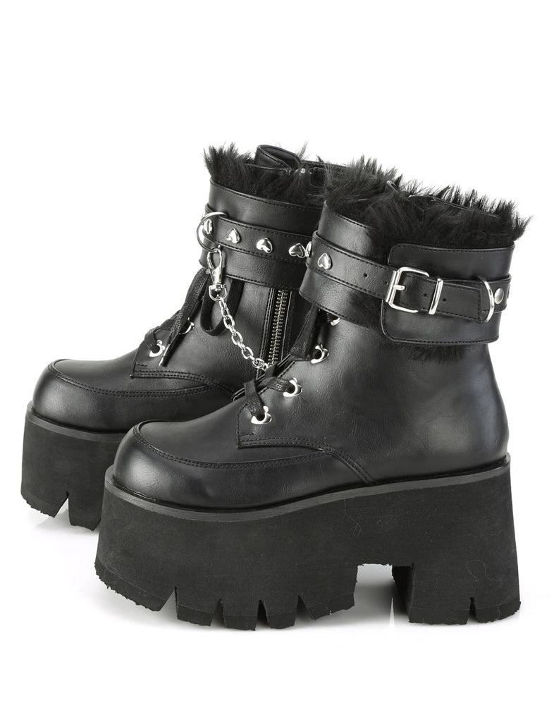 DEMONIA ASHES-57 BOOTS - BLACK VEGAN LEATHER  PRE ORDER 