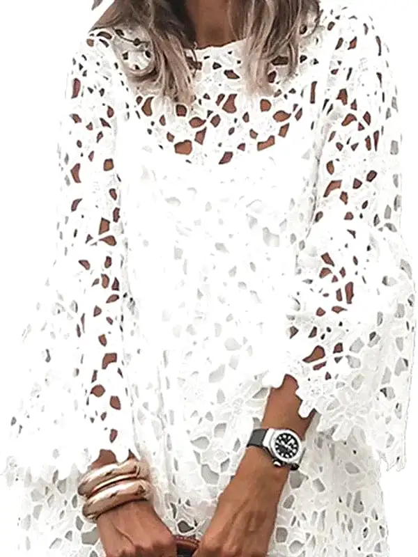 Elegant Lace Party Dress with Flare Cuff Sleeves