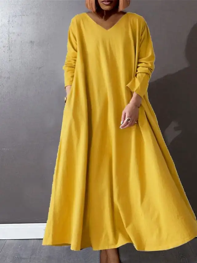 Elegant V Neck Long Sleeve Plus Size Maxi Dress