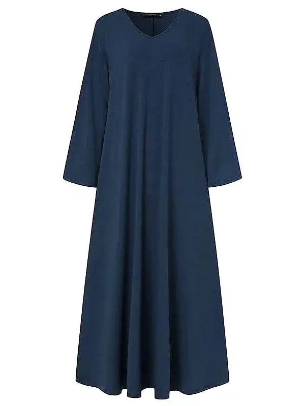 Elegant V Neck Long Sleeve Plus Size Maxi Dress