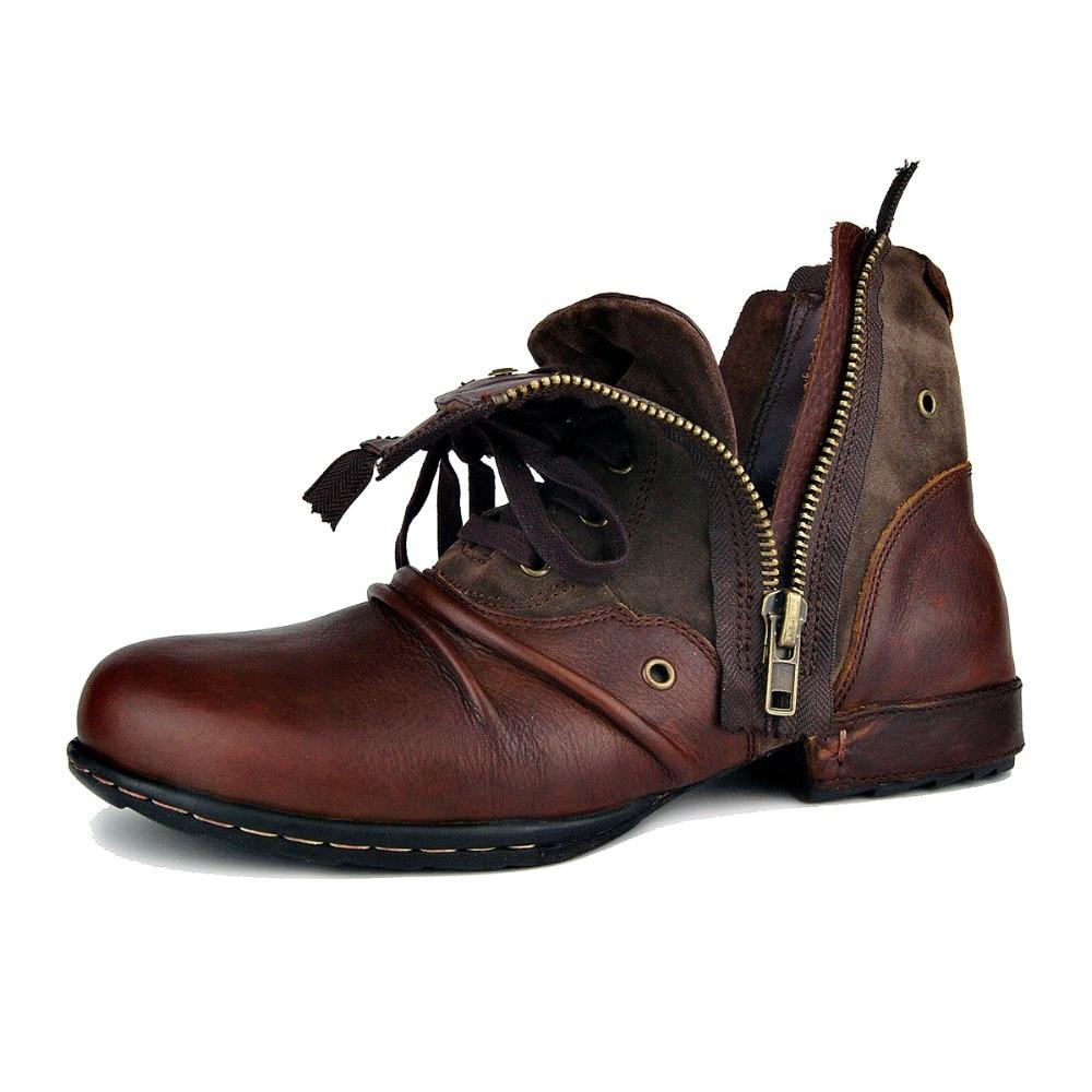 England Style Genuine Leather Motorcycle Ankle Boots Shoes for Men