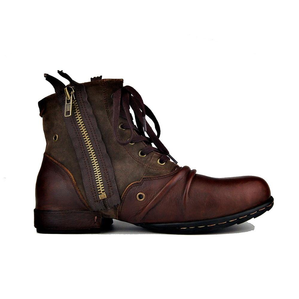 England Style Genuine Leather Motorcycle Ankle Boots Shoes for Men