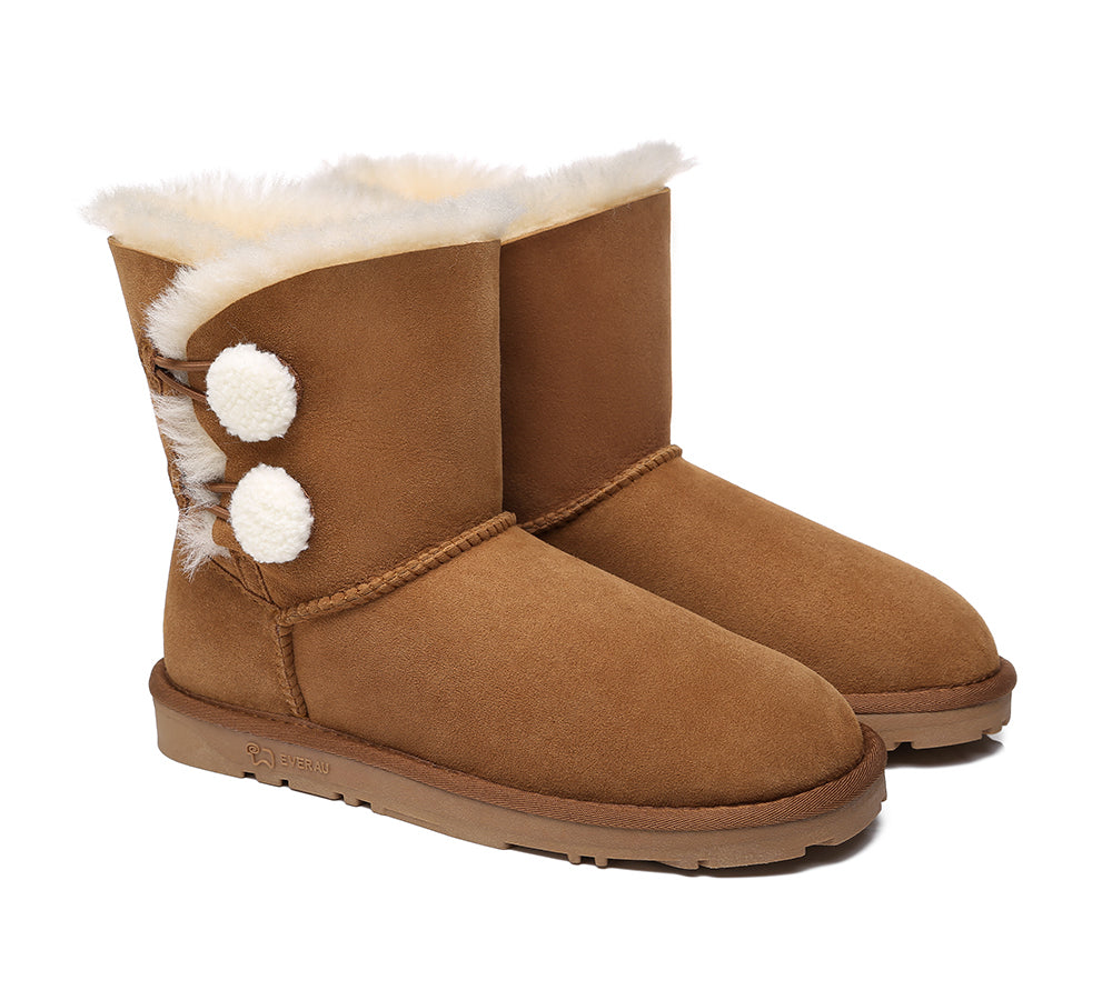 EVERAU Mini Sheepskin Twin Button Boots Aspen