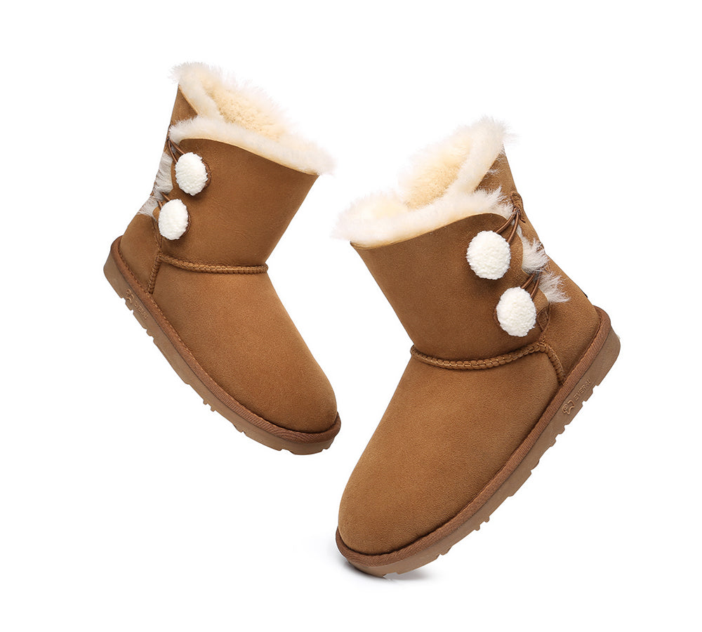 EVERAU Mini Sheepskin Twin Button Boots Aspen