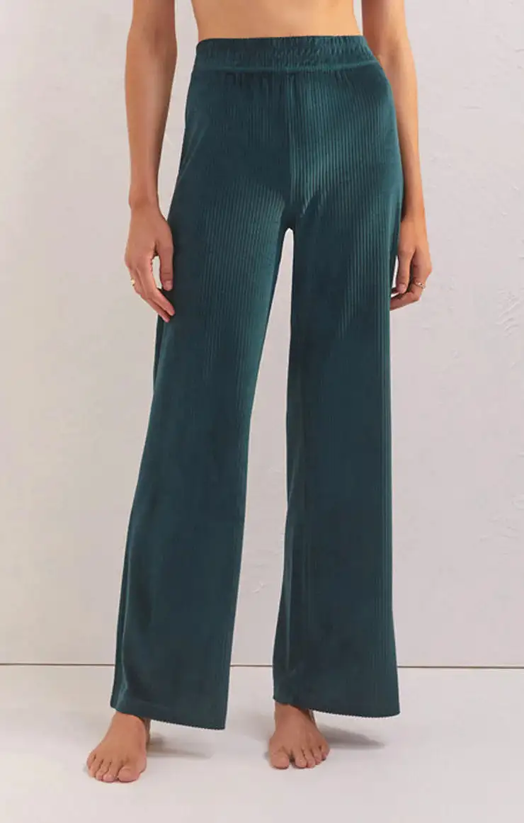 Flare Up Velour Pants - Rich Pine