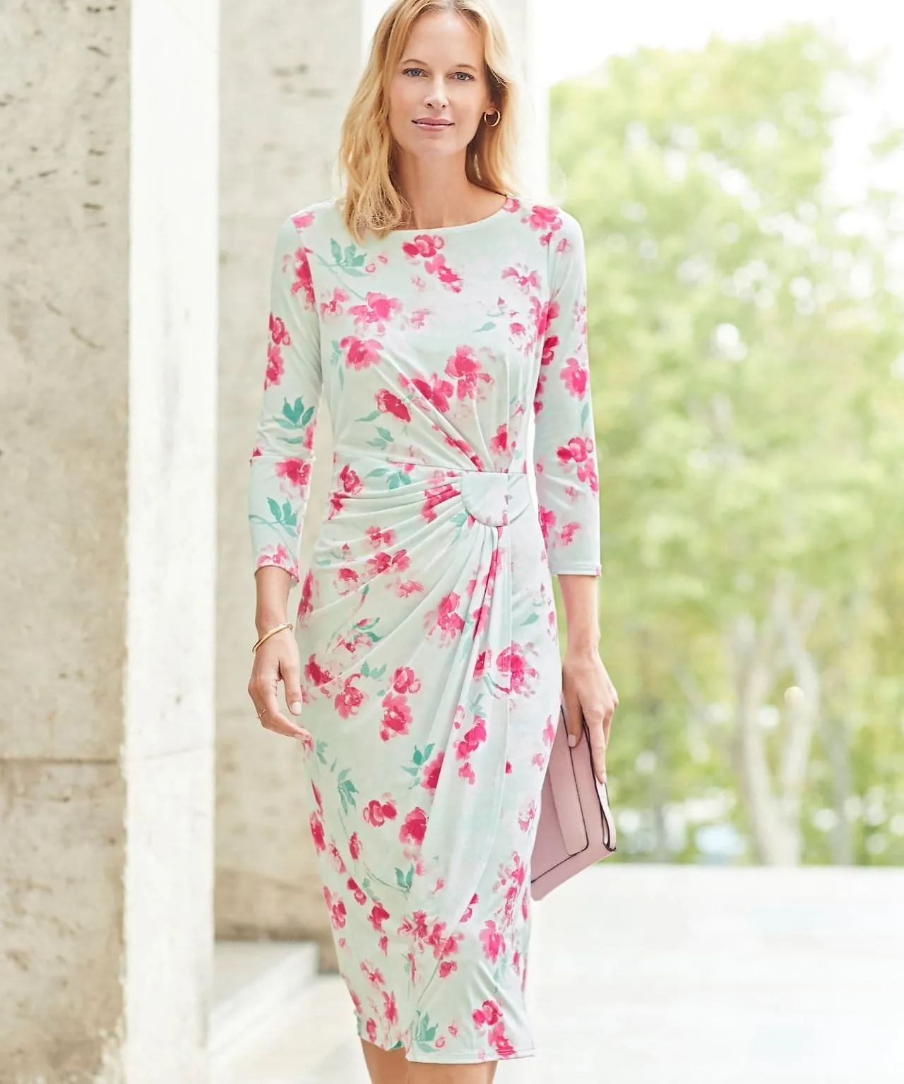 Floral Print Gathered Waist Dress