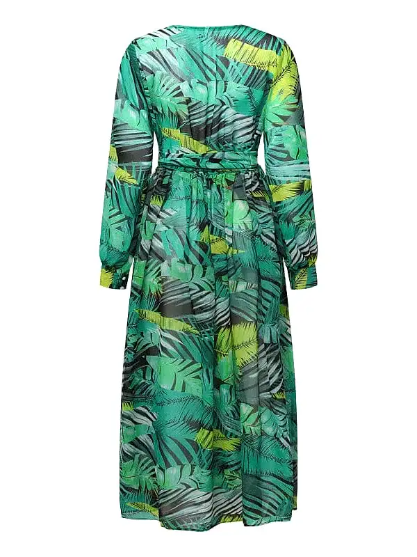 Floral V-Neck Plus Size Maxi Dress with Lantern Sleeves