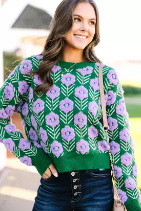 Free Spririt Emerald Green Floral Sweater