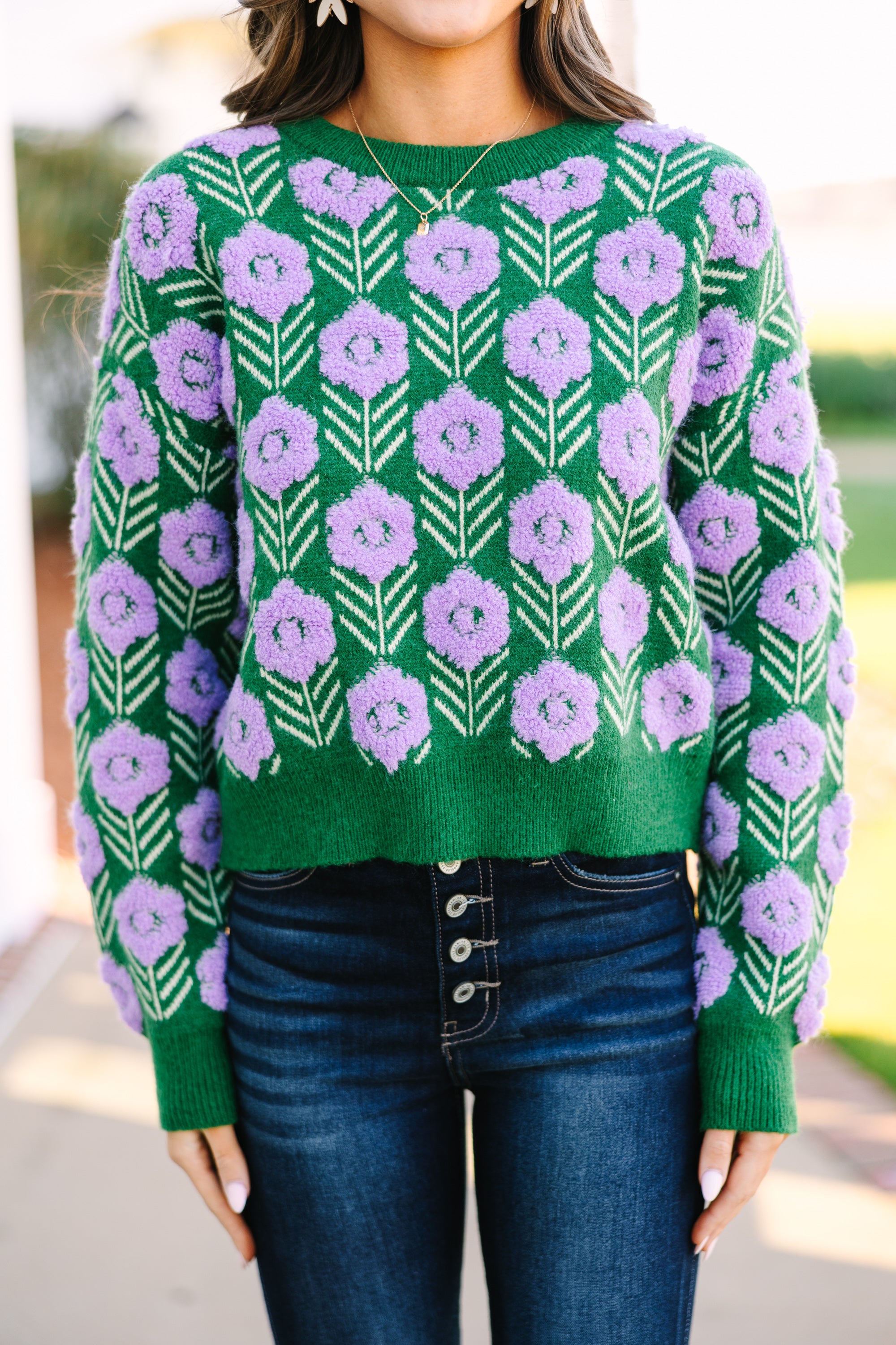 Free Spririt Emerald Green Floral Sweater