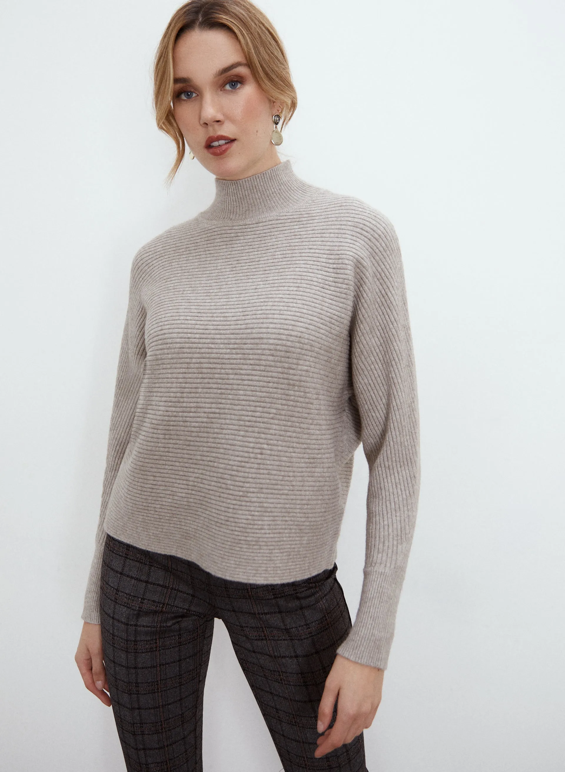 Funnel Neck Rib Knit Sweater