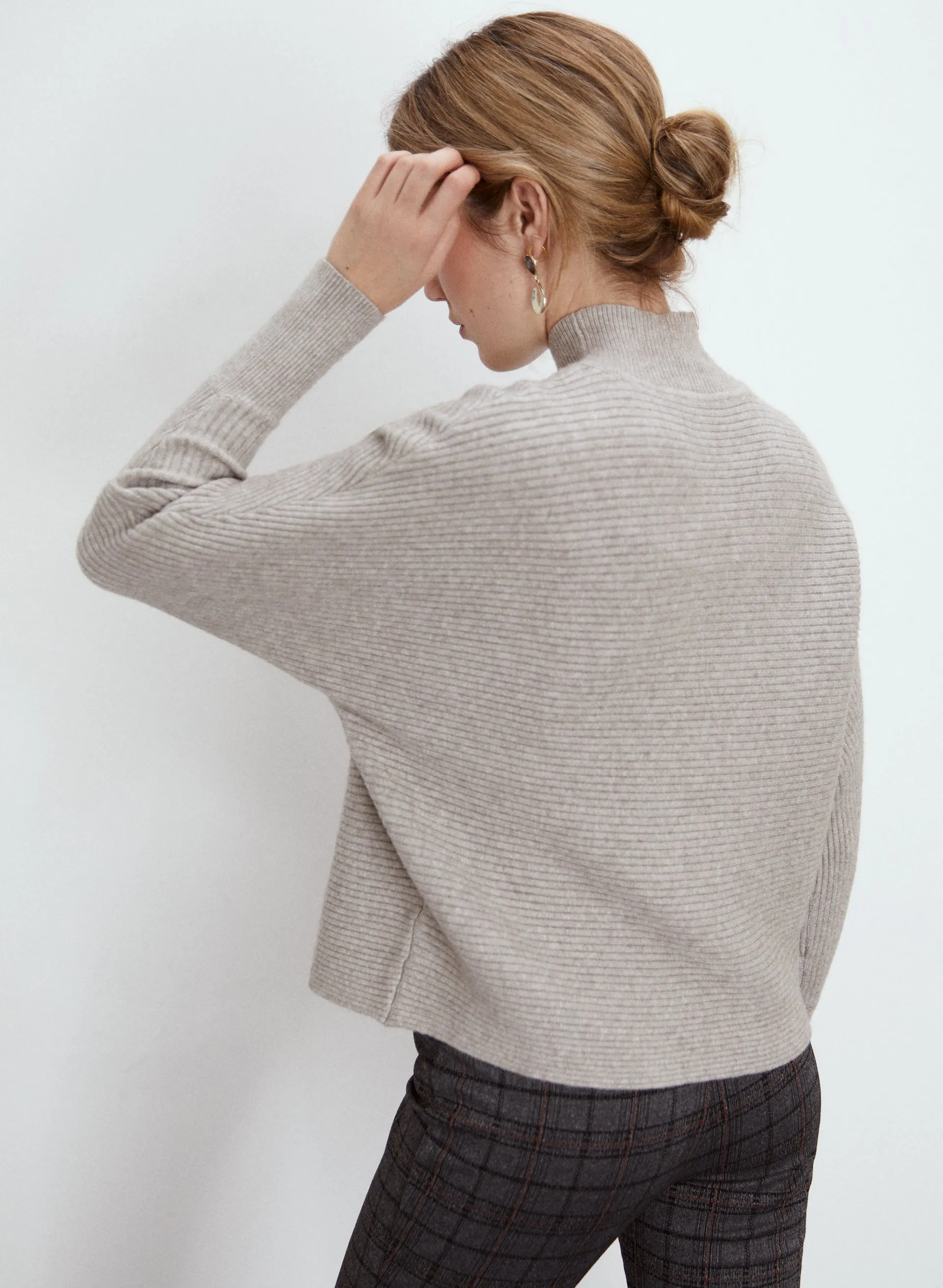 Funnel Neck Rib Knit Sweater