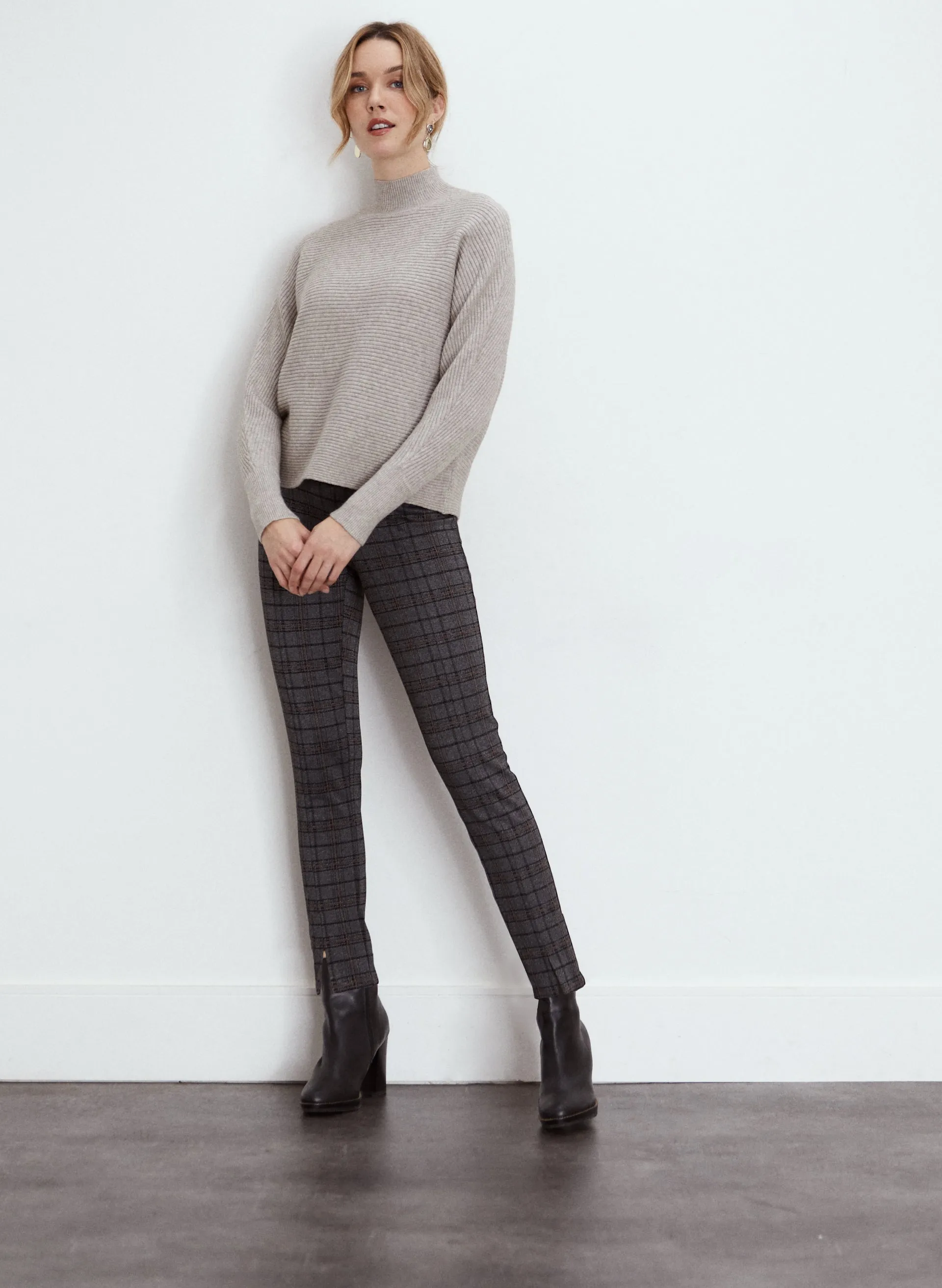 Funnel Neck Rib Knit Sweater