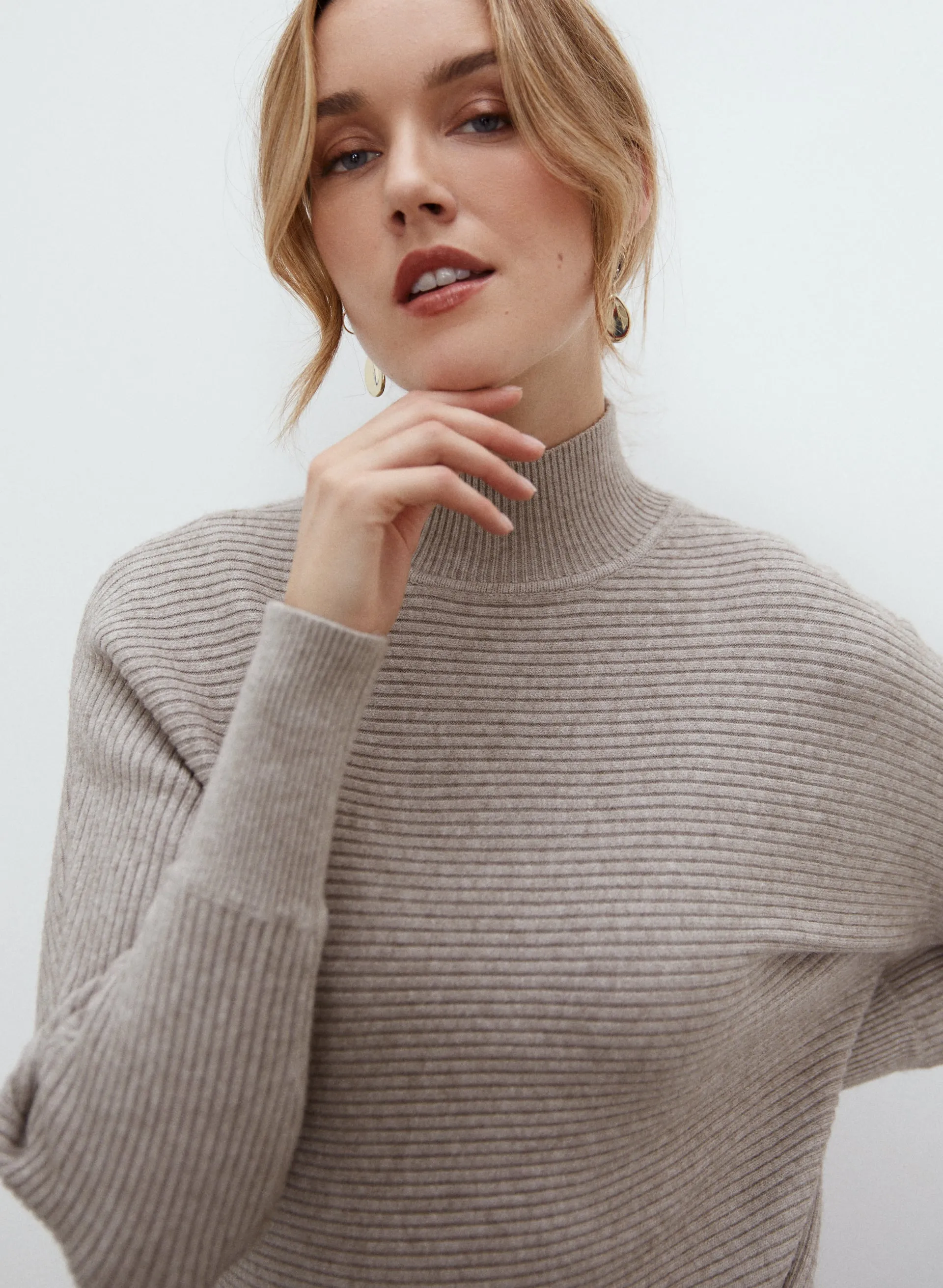 Funnel Neck Rib Knit Sweater