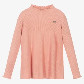 Girls Pink Ribbed Knit Sweater