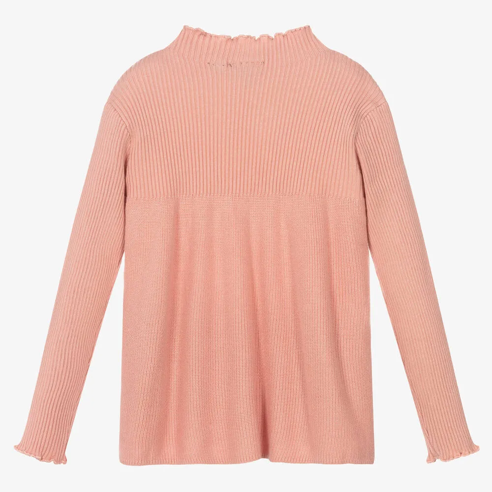 Girls Pink Ribbed Knit Sweater