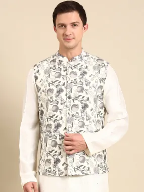 Grey/Cream Muslin Dgital Print Modi Jackets - MMWC0229