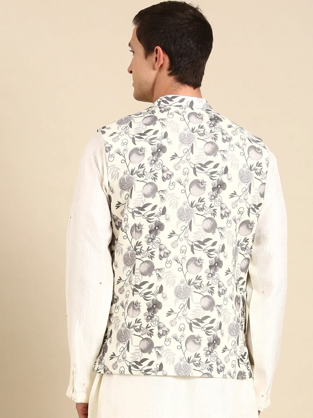 Grey/Cream Muslin Dgital Print Modi Jackets - MMWC0229