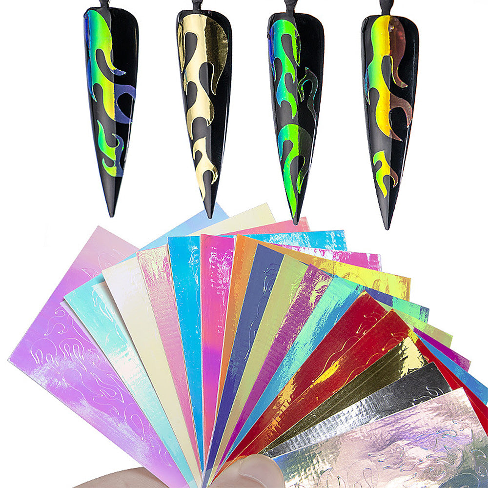 Holographic Flame Nail Stickers