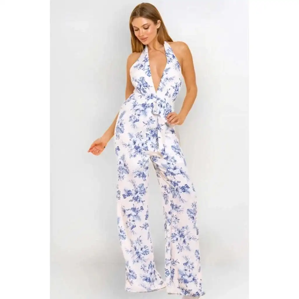 It's Flowing Blue Print Jumpsuit