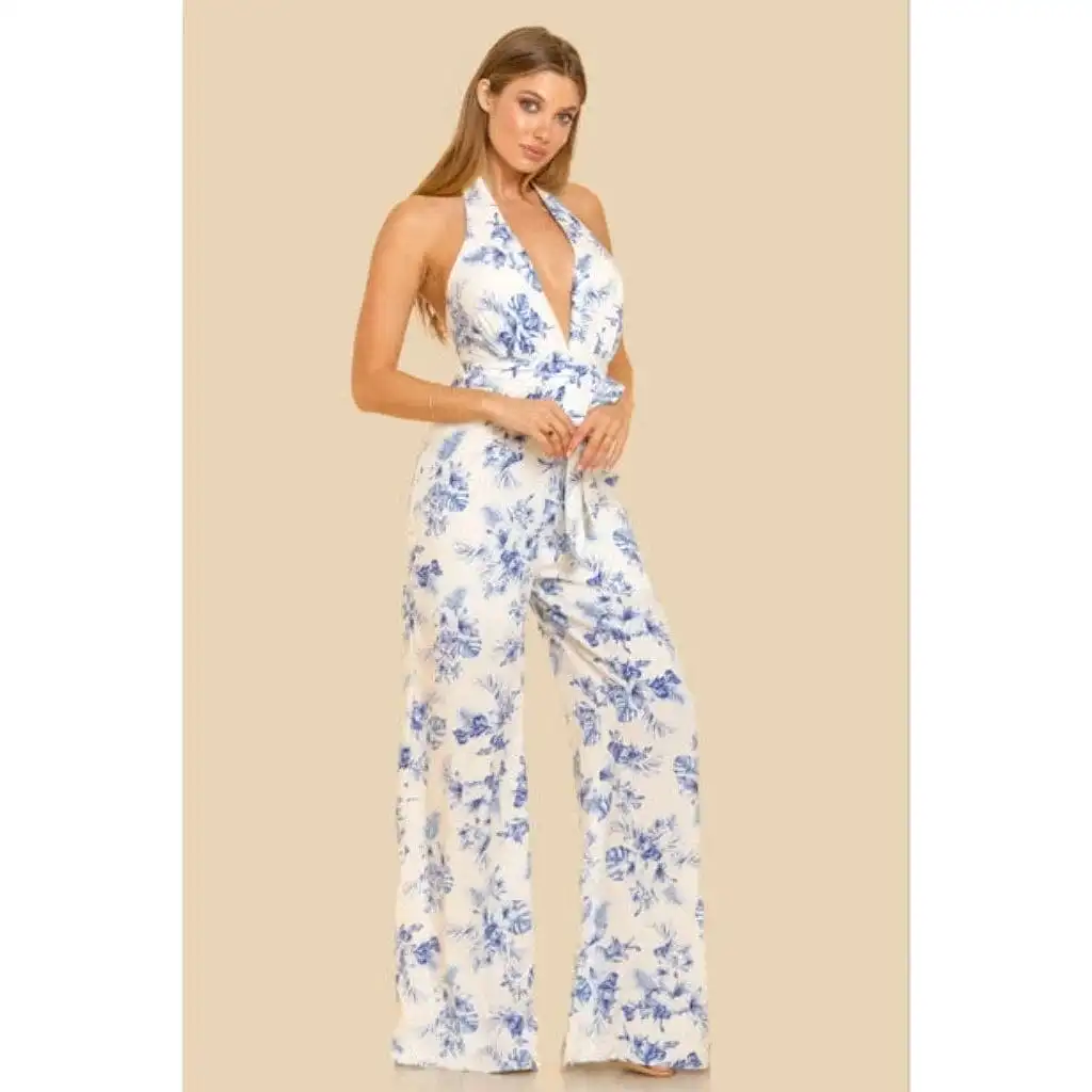 It's Flowing Blue Print Jumpsuit