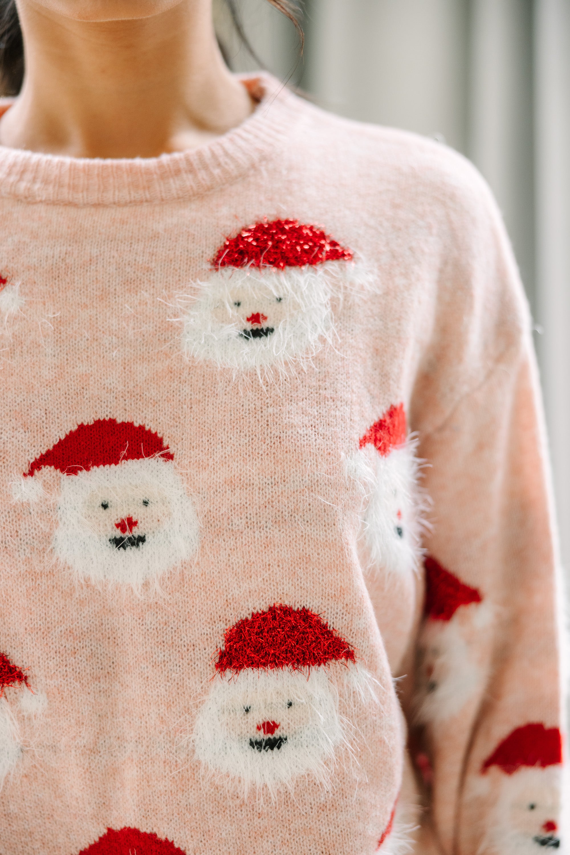 Jolly Good Fellow Blush Pink Santa Sweater