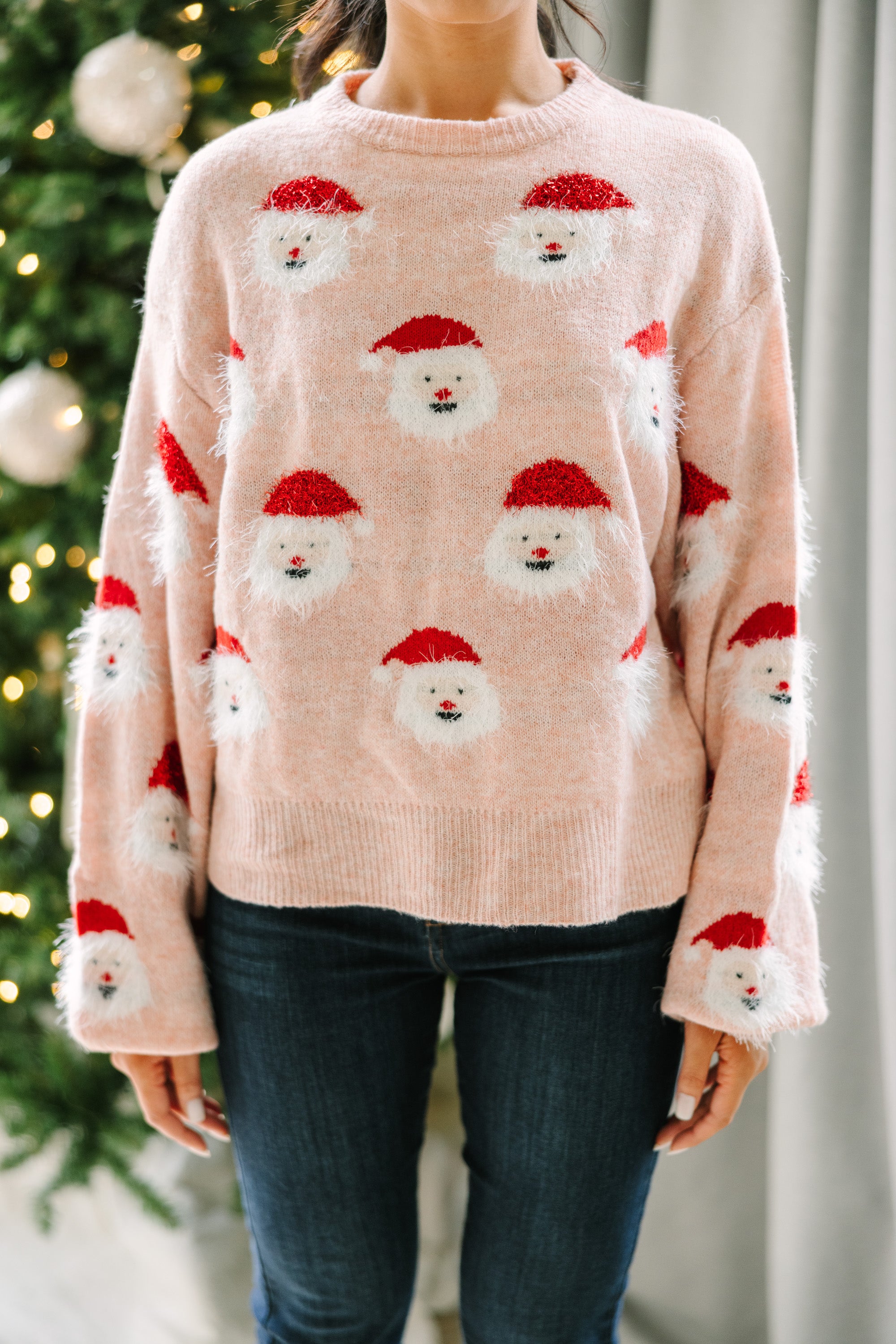 Jolly Good Fellow Blush Pink Santa Sweater