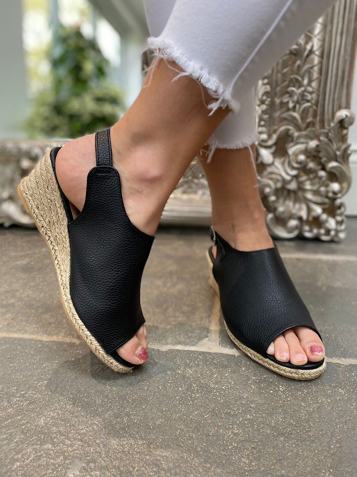 Leather Look Peep Toe Wedge