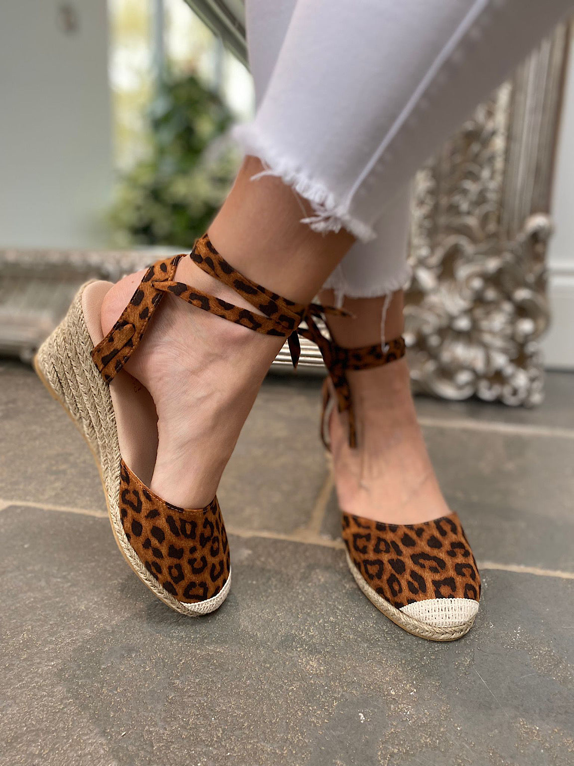 Leopard Print Ankle Tie Wedge