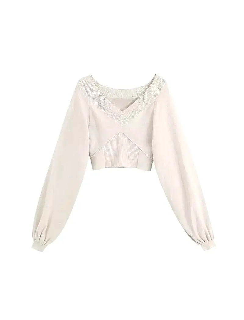 Long Sleeve V Neck Knitted Pullover