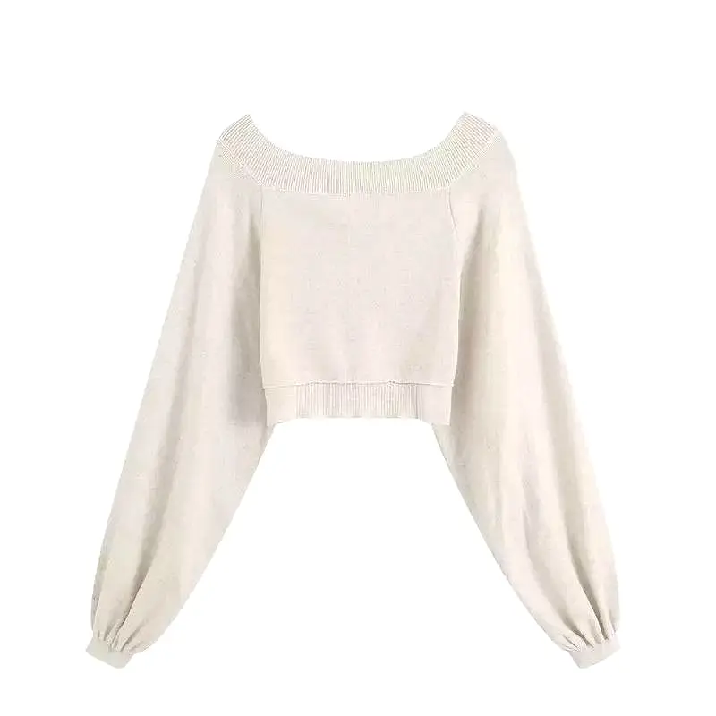 Long Sleeve V Neck Knitted Pullover