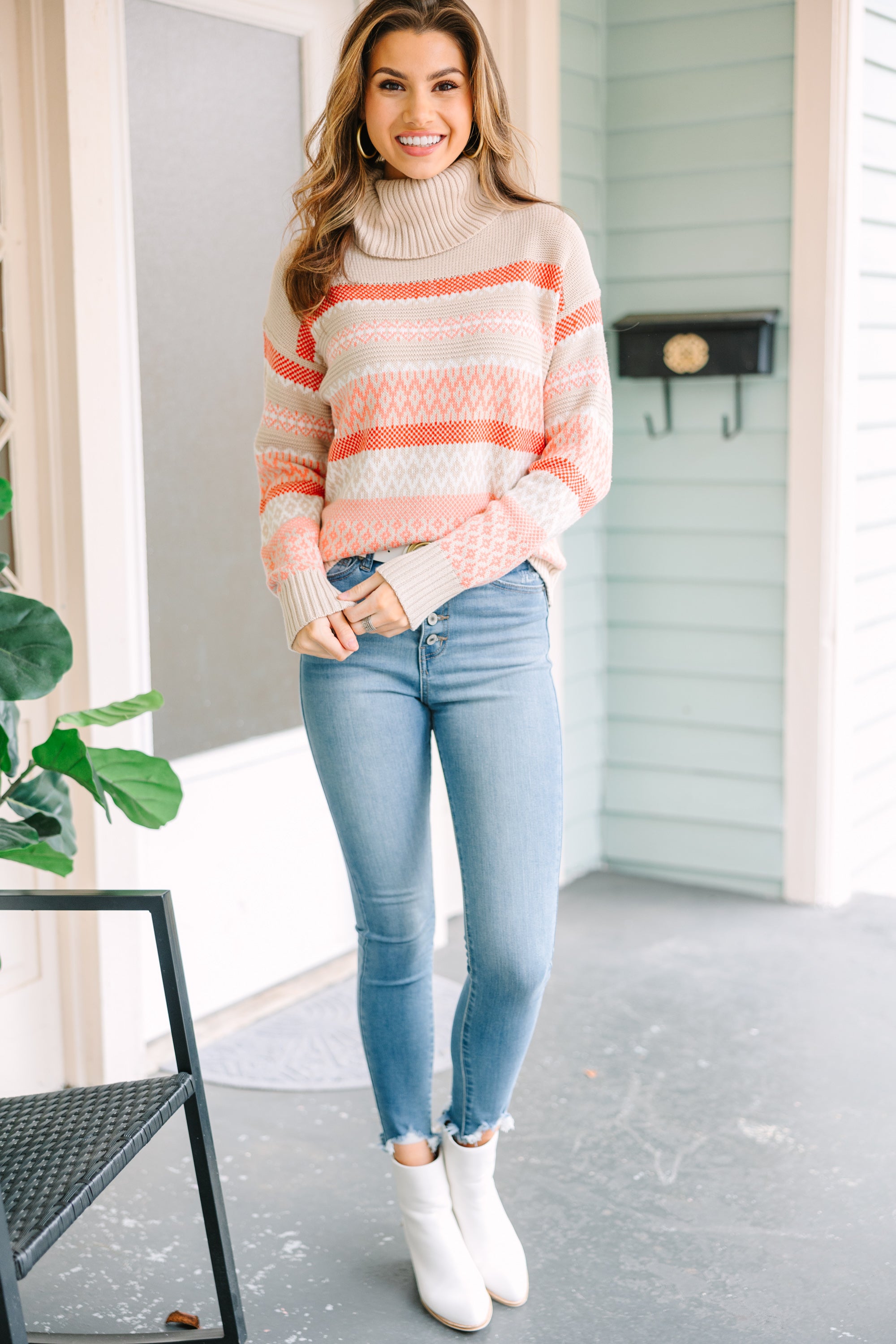 Make You Happy Taupe Fair Isle Sweater