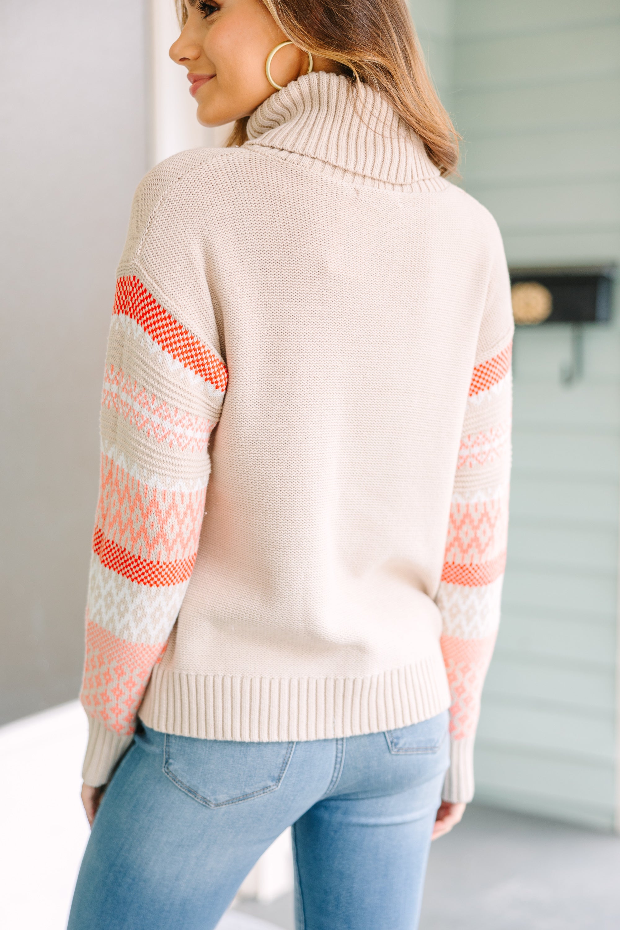 Make You Happy Taupe Fair Isle Sweater