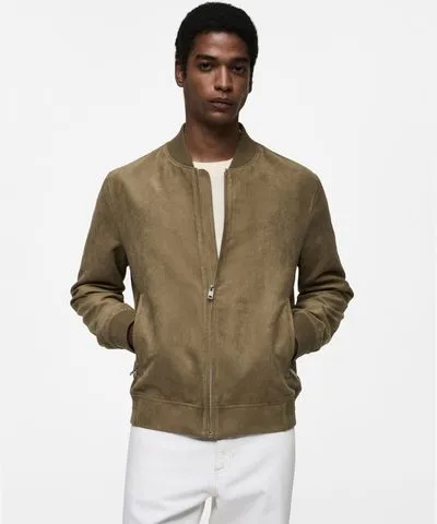 MANGO Men's Slim-Fit Faux-Suede Bomber Jacket