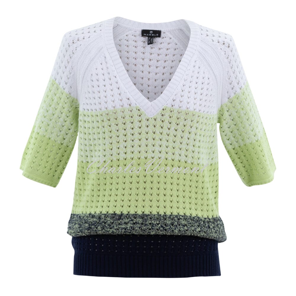 Marble V-Neck Sweater - Style 7443-216 (Light Apple / Multi)