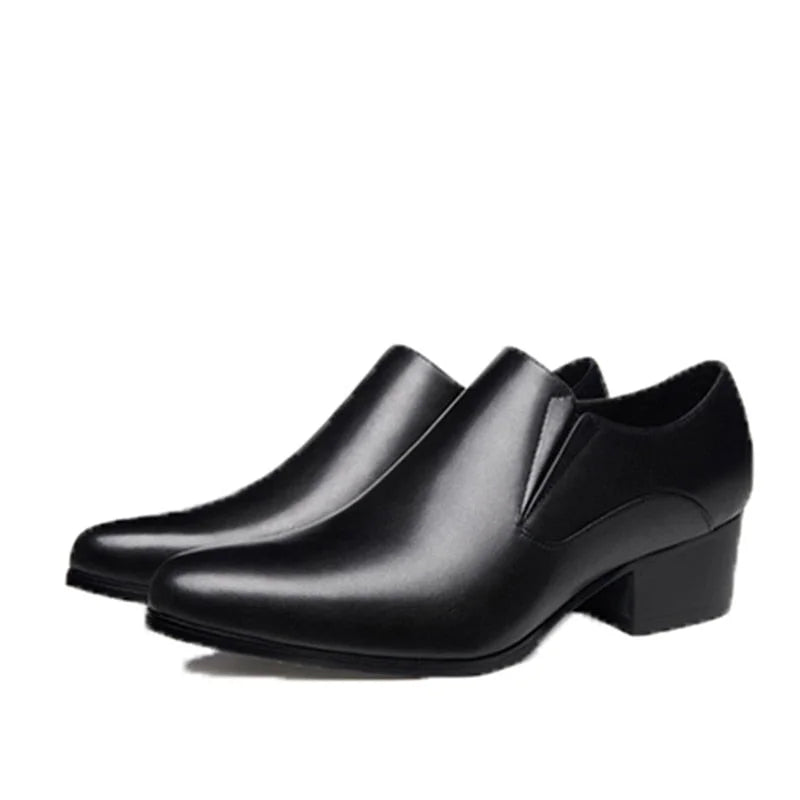 Men's British Cowhide Leather Pointed Toe 5cm High Heels Zipper Dress Shoes