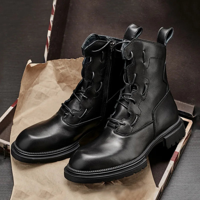 Men's Retro Genuine Leather Casual Lace Up High-top Ankle Boots